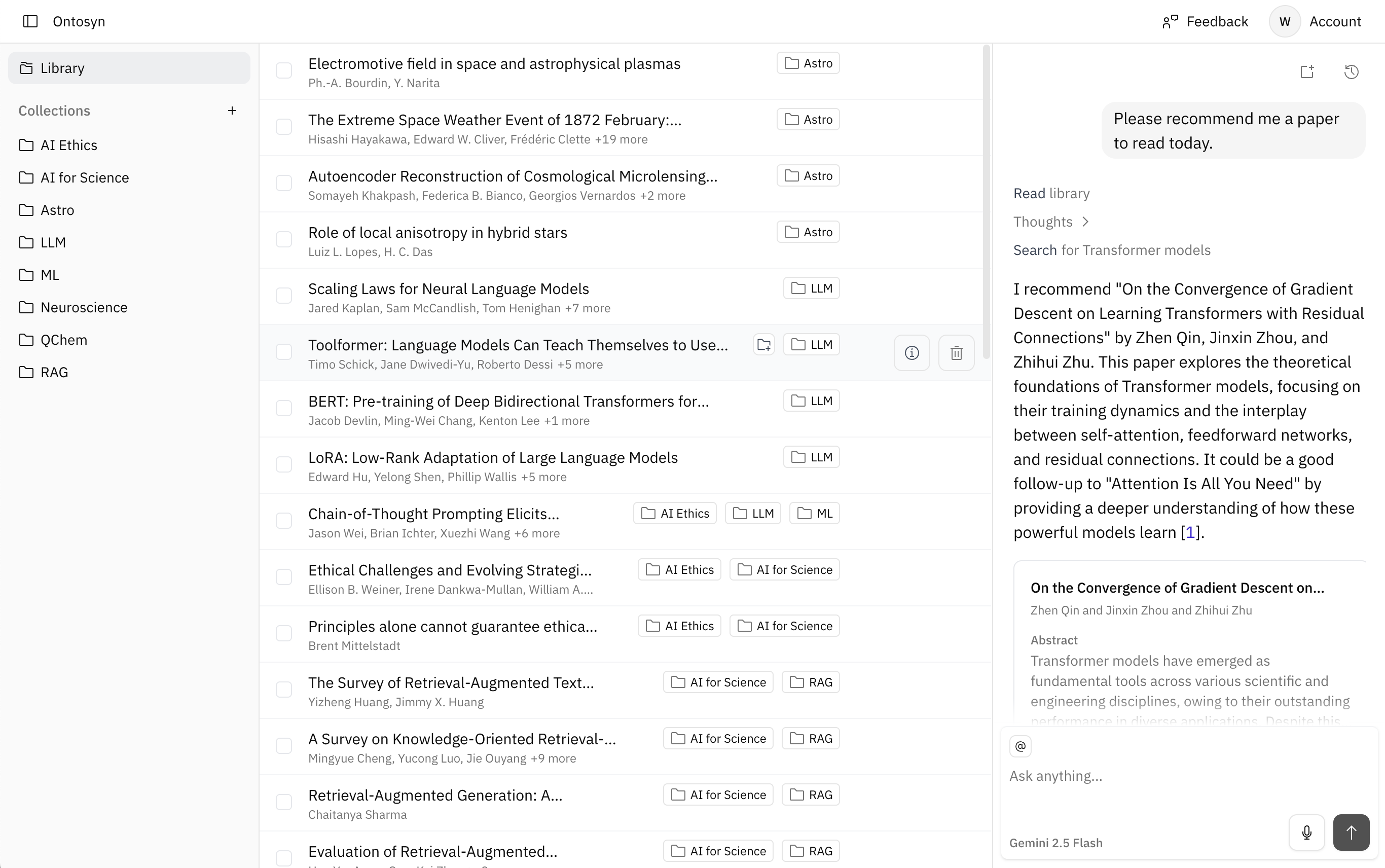 Intelligent research dashboard